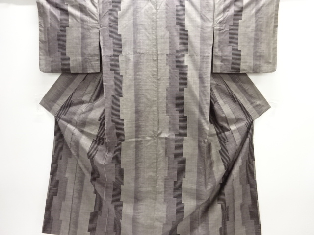 JAPANESE KIMONO / SILK / DORO OSHIMA TSUMUGI / WOVEN ABSTRACT STRIPE